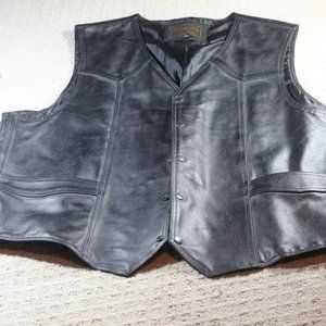 Vintage Genuine Leather Size XXL Heavy Black Moto Vest w Adjustable Sides